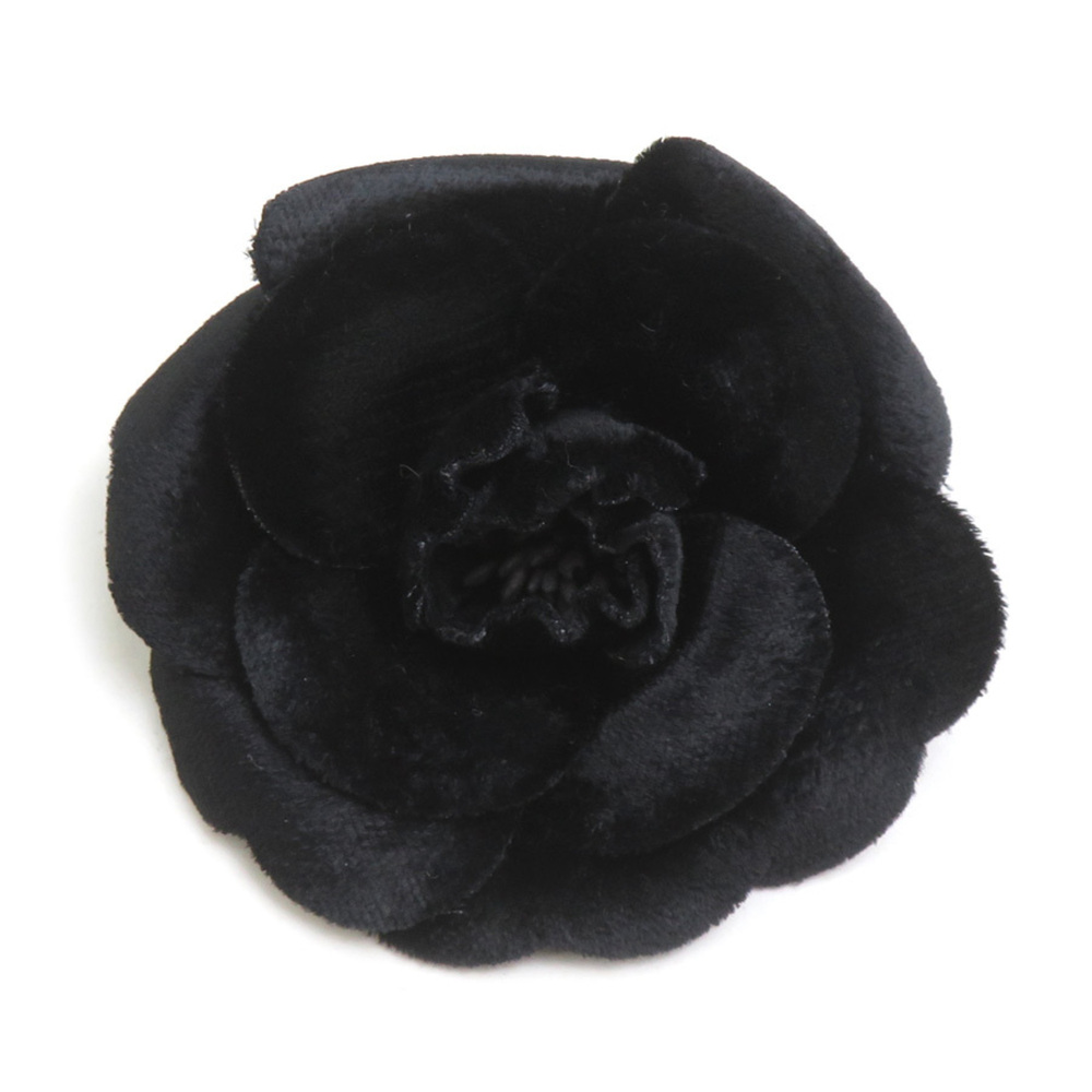 Chanel Camellia Brooch, Velvet, Black, Women's, e62230a